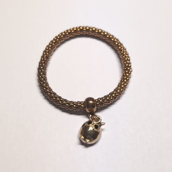 416 Gold Mesh Beaded Stretch Snap with Owl Oil Diffuser Charm - Picture 3 of 5